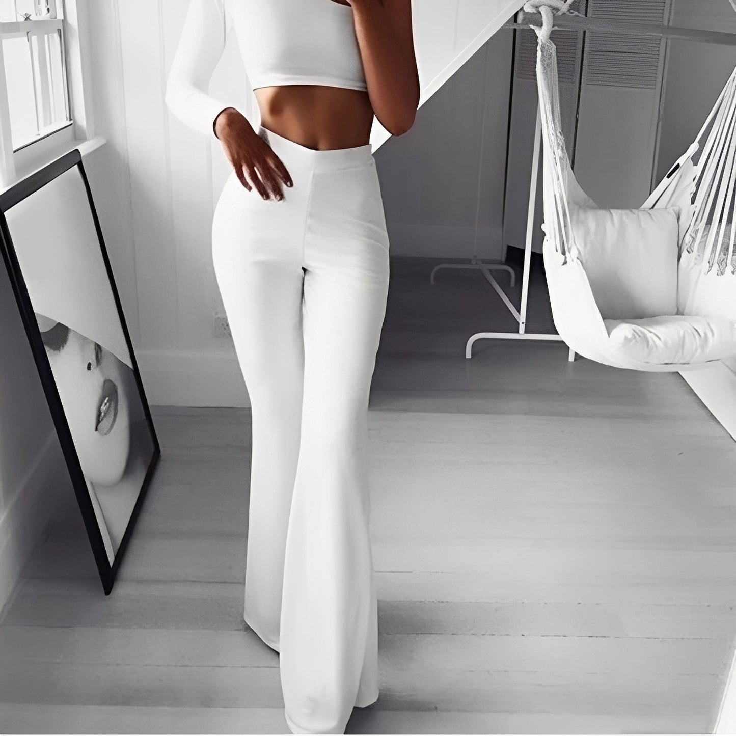 Jennifer - Lässige, ausgestellte Hose mit elastischem, hohem Bund für Damen