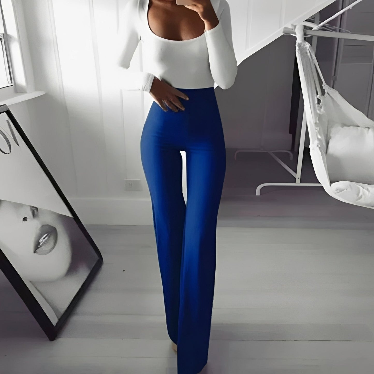 Jennifer - Lässige, ausgestellte Hose mit elastischem, hohem Bund für Damen