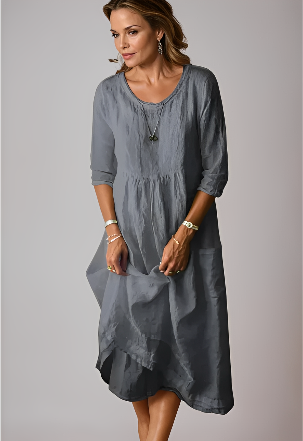 Hazel - Lässiges und weites Kleid mit 3/4-Ärmeln für Damen
