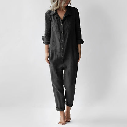 Jasmine - Bequemer Jumpsuit mit langen Ärmeln und Taschen für Damen