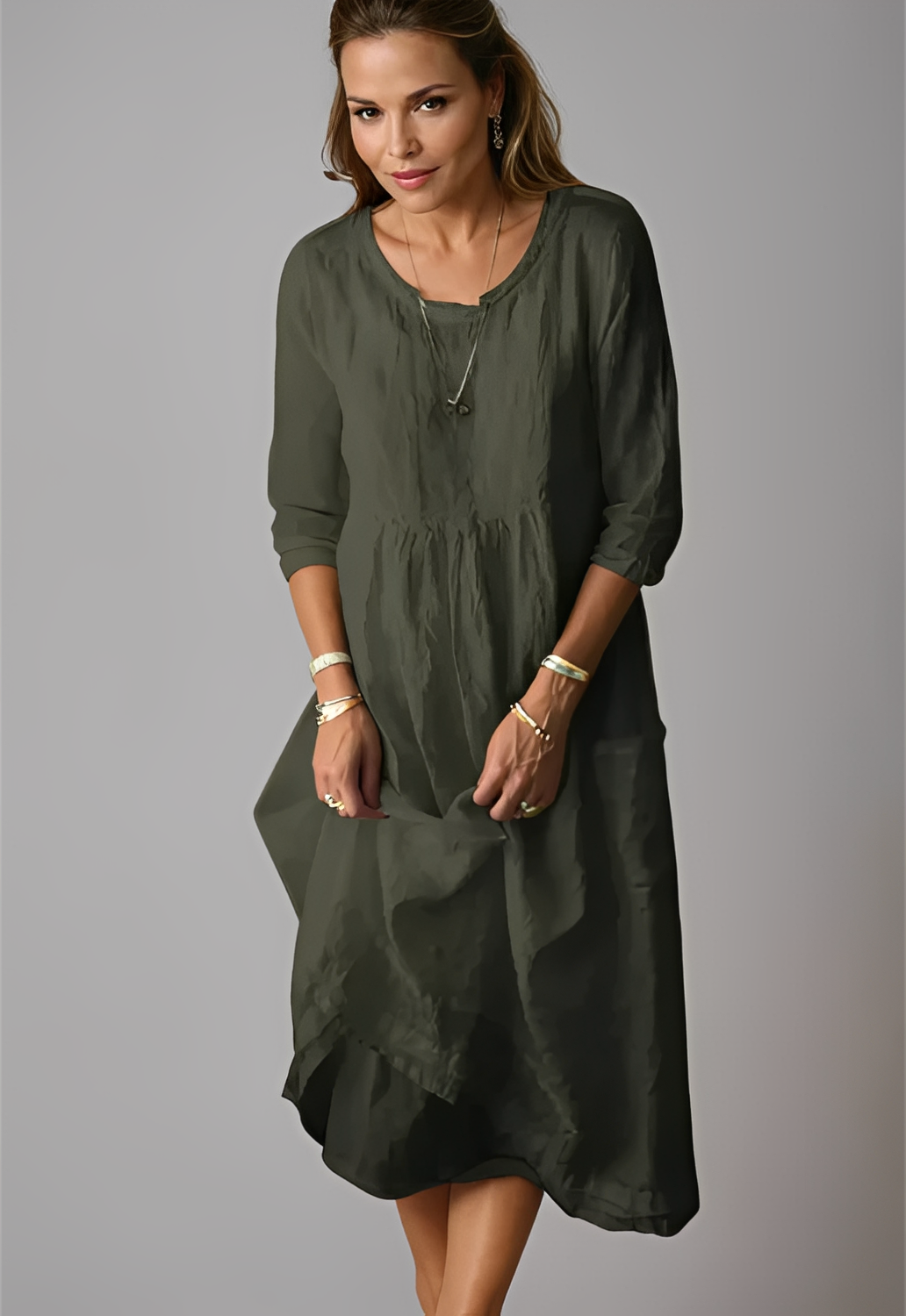 Hazel - Lässiges und weites Kleid mit 3/4-Ärmeln für Damen