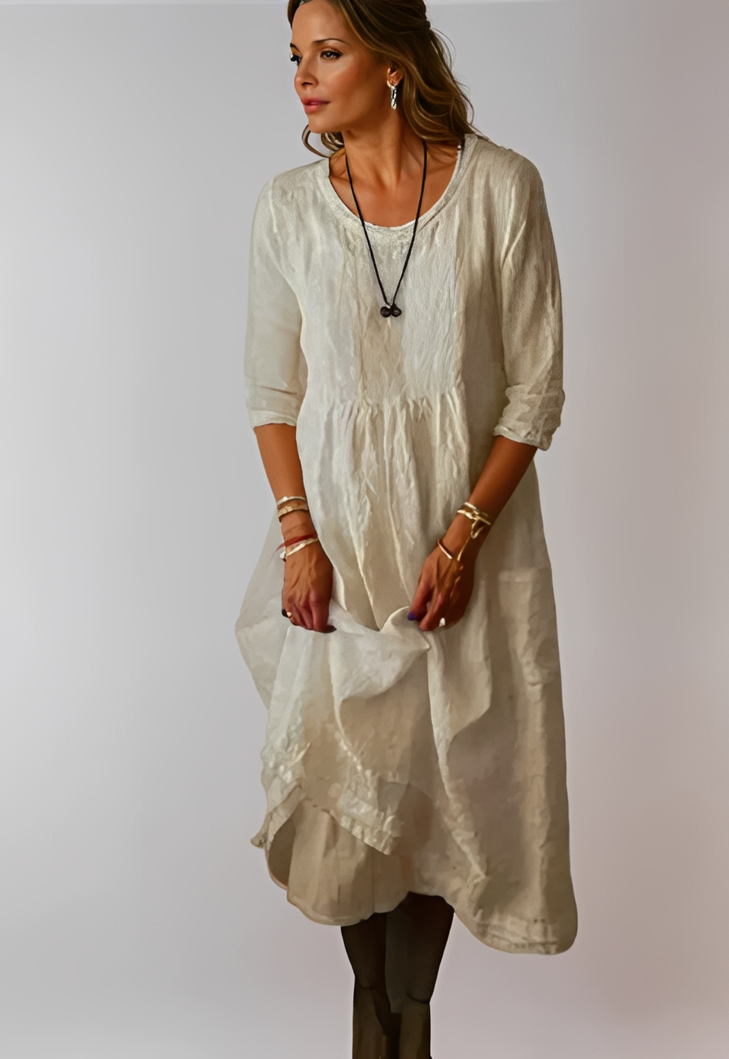 Hazel - Lässiges und weites Kleid mit 3/4-Ärmeln für Damen