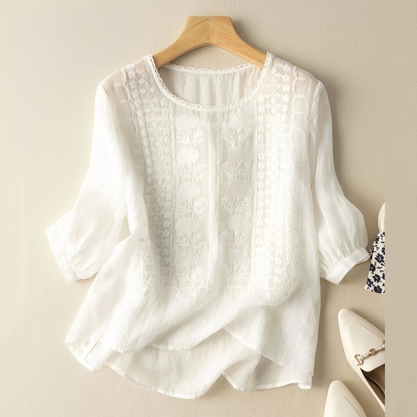 Gretchen - Elegante bestickte Bluse mit 3/4-Ärmeln für Damen