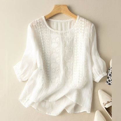Gretchen - Elegante bestickte Bluse mit 3/4-Ärmeln für Damen