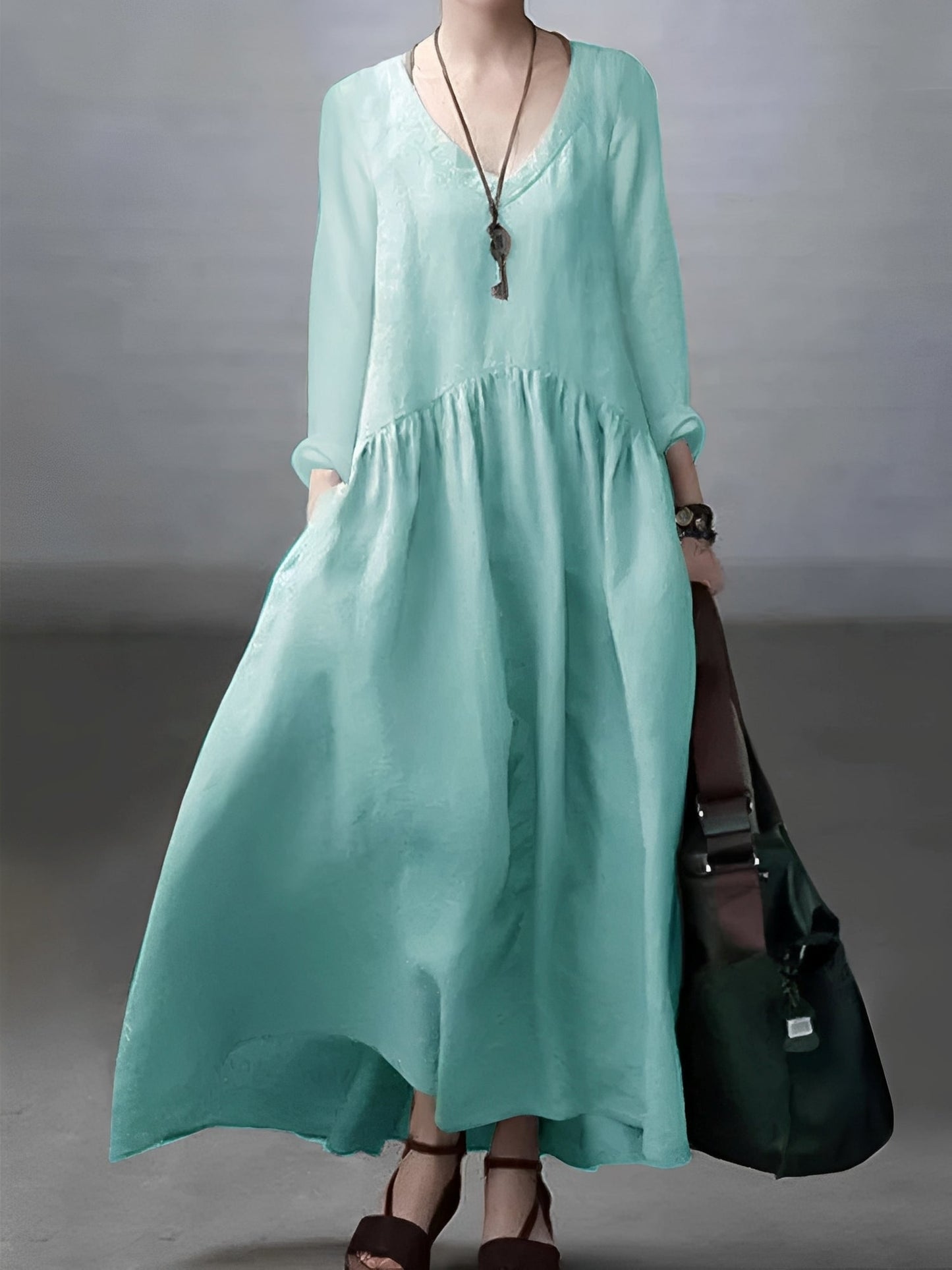 Lindy - Weites und lässiges Kleid mit V-Ausschnitt für Damen