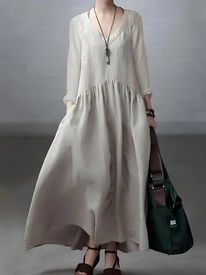 Lindy - Weites und lässiges Kleid mit V-Ausschnitt für Damen