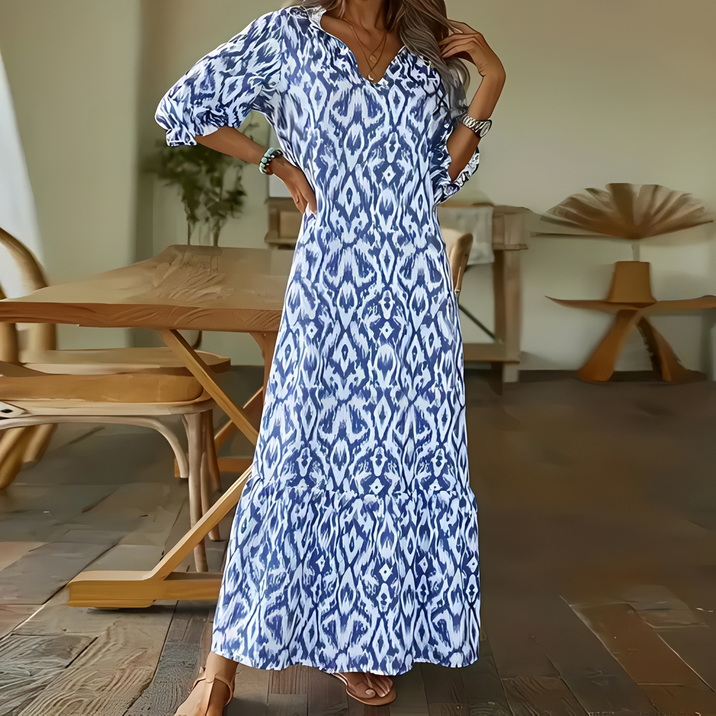 Zaynab - Elegantes Sommerkleid mit V-Ausschnitt für Damen